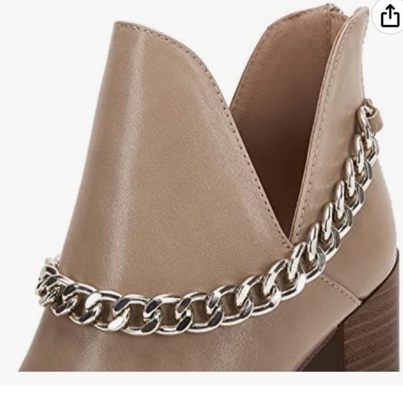 Cut Out Ankle Boots Gold Chain Chunky‎ Heel Zipper Almond Toe Western Boots - Picture 2 of 16